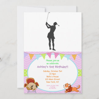 Silhouette van een vrouw die golf speelt kaart