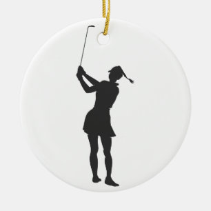 Silhouette van een vrouw die golf speelt keramisch ornament