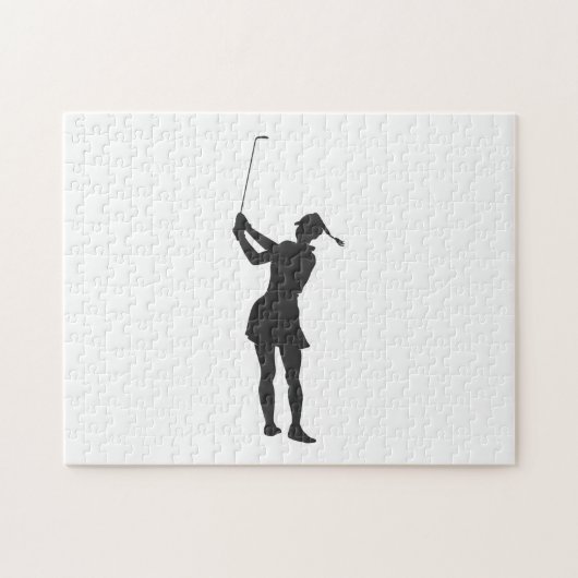 Silhouette van een vrouw die golf speelt legpuzzel (Horizontaal)