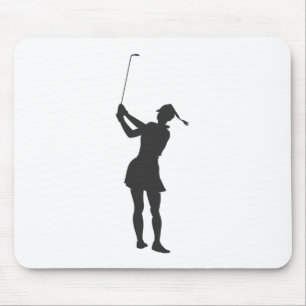 Silhouette van een vrouw die golf speelt muismat