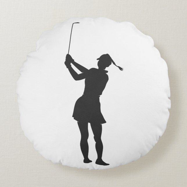 Silhouette van een vrouw die golf speelt rond kussen (Voorkant)