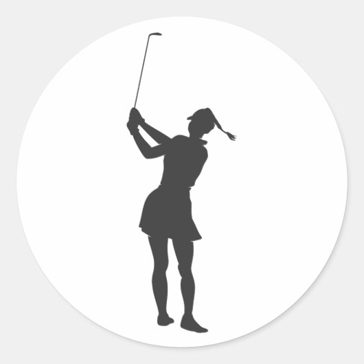 Silhouette van een vrouw die golf speelt ronde sticker (Voorkant)
