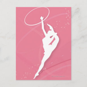 Silhouette van een vrouw gymnast die met een briefkaart