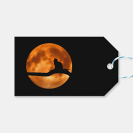 Silhouette van een zwarte kat in een boom cadeaulabel