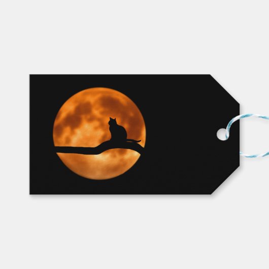 Silhouette van een zwarte kat in een boom cadeaulabel (Voorkant (Horizontaal))