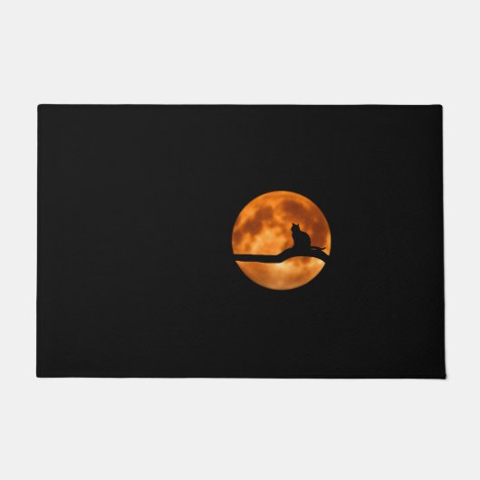 Silhouette van een zwarte kat in een boom deurmat (Voorkant)