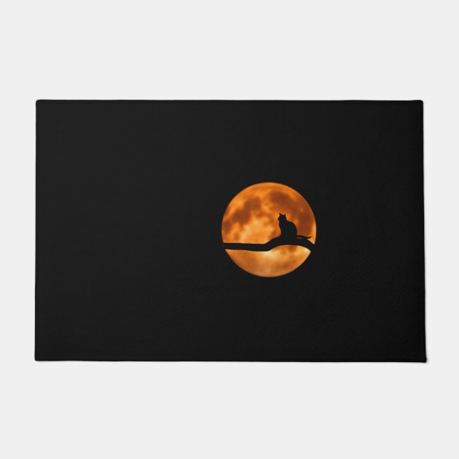 Silhouette van een zwarte kat in een boom deurmat (Voorkant)