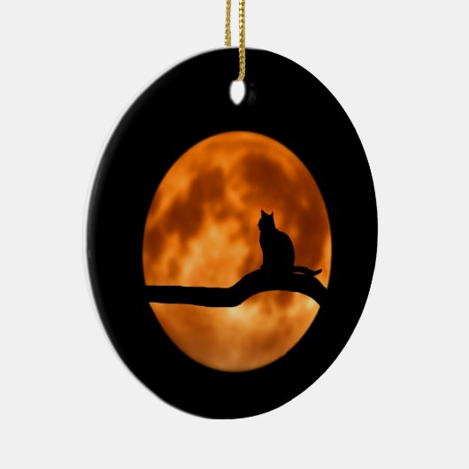 Silhouette van een zwarte kat in een boom keramisch ornament (Rechts)