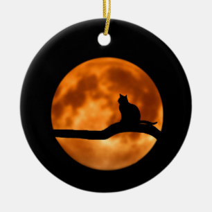Silhouette van een zwarte kat in een boom keramisch ornament