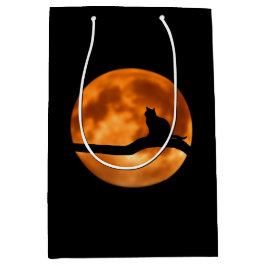Silhouette van een zwarte kat in een boom medium cadeauzakje