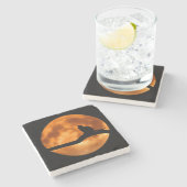 Silhouette van een zwarte kat in een boom stenen onderzetter (Zijkant)