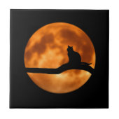 Silhouette van een zwarte kat in een boom tegeltje (Voorkant)