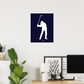 Silhouette van golfer, op het punt om golfballdruk poster (Thuiskantoor)