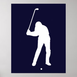 Silhouette van golfer, op het punt om golfballdruk poster