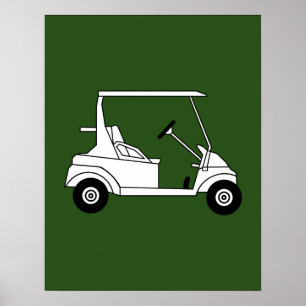 Silhouette van golfkartonnen afdrukken op groen poster