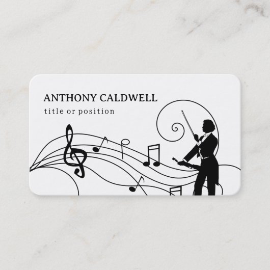 Silhouette van het Visitekaartje Violinist & Notes (Voorkant)