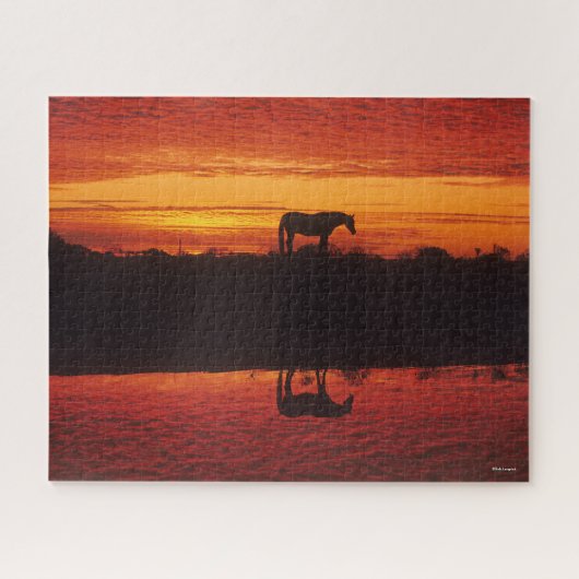 Silhouette van Horse tegen Sunset Sky Legpuzzel (Horizontaal)