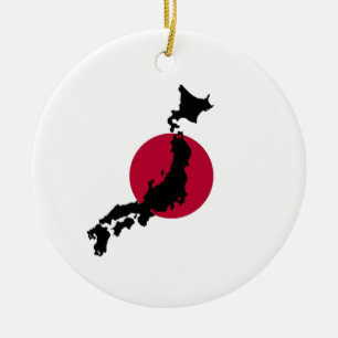 Silhouette van Japan over de nationale vlag van de Keramisch Ornament