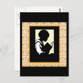 Silhouette van jongen lezen briefkaart (Voorkant / Achterkant)