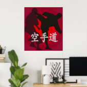 Silhouette van Karate Fighters op een Rode Achterg Poster (Thuiskantoor)
