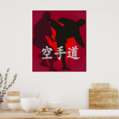 Silhouette van Karate Fighters op een Rode Achterg Poster (Keuken)