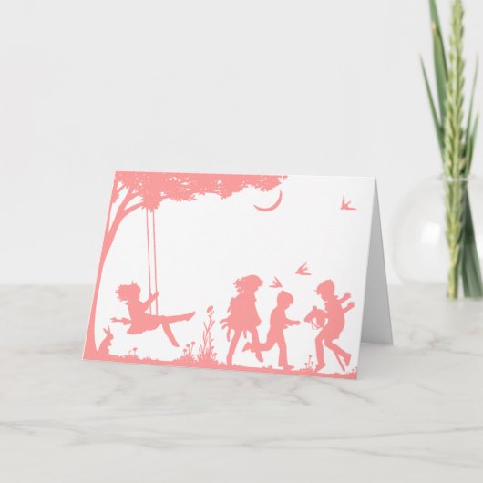 Silhouette van kinderen die de Kaart van de verjaa (Voorkant)