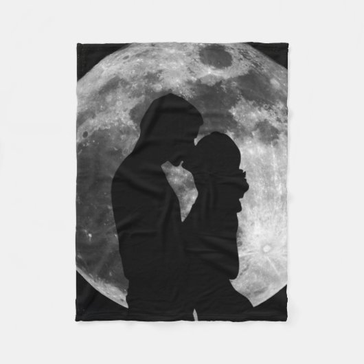 Silhouette van liefhebbers op volle maan 's nachts fleece deken (Voorkant)