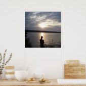 Silhouette van man die op zonsondergang vist poster (Keuken)