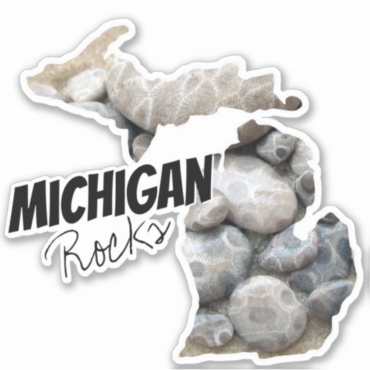 Silhouette van Michigan met Michigan Rocks! Sticker (Voorkant)
