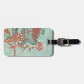 Silhouette van Rode Bloemen op Blauwgroen Achtergr Bagagelabel (Voorkant horizontaal)