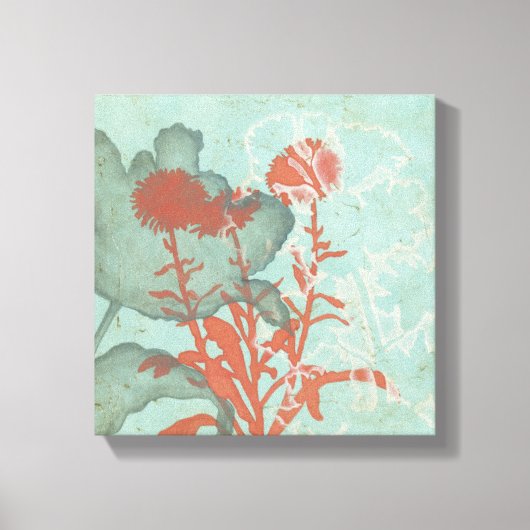 Silhouette van Rode Bloemen op Blauwgroen Achtergr Canvas Afdruk (Voorkant)