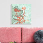 Silhouette van Rode Bloemen op Blauwgroen Achtergr Canvas Afdruk (Insitu (Woonkamer))