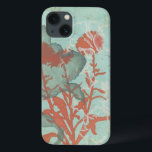 Silhouette van Rode Bloemen op Blauwgroen Achtergr iPhone 13 Hoesje<br><div class="desc">Drie rode bloemen contrasteren tegen een blauwgroen achtergrond in dit schilderij van Megan Meagher. Een silhouet van een andere bloem leunt naar links van de druk. Een eenvoudig stuk met veel aan de hand. Dit zou een leuk cadeau zijn voor een vriend of geliefde die van kunst houdt!</div>