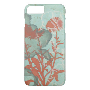 Silhouette van Rode Bloemen op Blauwgroen Achtergr Case-Mate iPhone Case