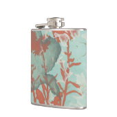 Silhouette van Rode Bloemen op Blauwgroen Achtergr Heupfles (Links)