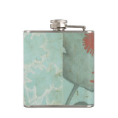 Silhouette van Rode Bloemen op Blauwgroen Achtergr Heupfles (Achterkant)