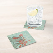 Silhouette van Rode Bloemen op Blauwgroen Achtergr Kartonnen Onderzetters (Insitu)