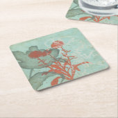 Silhouette van Rode Bloemen op Blauwgroen Achtergr Kartonnen Onderzetters (Schuin)