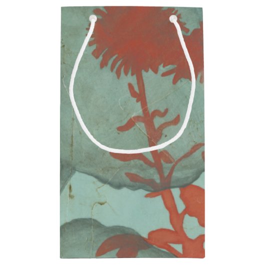 Silhouette van Rode Bloemen op Blauwgroen Achtergr Klein Cadeauzakje (Achterkant)