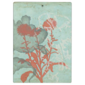 Silhouette van Rode Bloemen op Blauwgroen Achtergr Klembord (Achterkant)