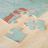 Silhouette van Rode Bloemen op Blauwgroen Achtergr Legpuzzel (Zijkant)