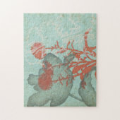 Silhouette van Rode Bloemen op Blauwgroen Achtergr Legpuzzel (Verticaal)