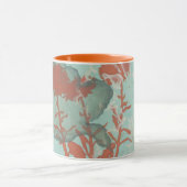 Silhouette van Rode Bloemen op Blauwgroen Achtergr Mok (Midden)