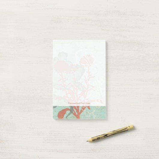 Silhouette van Rode Bloemen op Blauwgroen Achtergr Post-it® Notes (Op bureau)