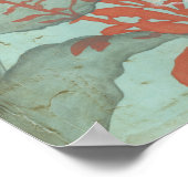 Silhouette van Rode Bloemen op Blauwgroen Achtergr Poster (Hoek)