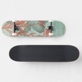 Silhouette van Rode Bloemen op Blauwgroen Achtergr Skateboard (Horizontaal)