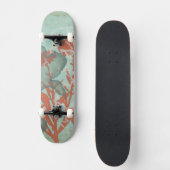 Silhouette van Rode Bloemen op Blauwgroen Achtergr Skateboard (Voorkant)
