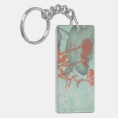 Silhouette van Rode Bloemen op Blauwgroen Achtergr Sleutelhanger (Voorkant Links)