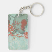Silhouette van Rode Bloemen op Blauwgroen Achtergr Sleutelhanger (achterkant)