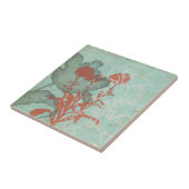 Silhouette van Rode Bloemen op Blauwgroen Achtergr Tegeltje (Zijkant)